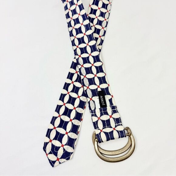 J. Crew Blue Red White Geometric Floral 100% Cotton Slide Buckle Fabric Belt - Picture 7 of 14
